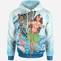 Fiji Zip Hoodie Polynesian Girls With Shark Unisex Blue - Polynesian Pride
