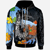 Papua New Guinea Zip Hoodie Fish Hooks and Wave Unisex Black - Polynesian Pride