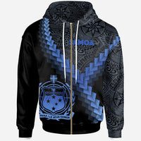 Samoa Zip up Hoodie Samoa Coat of Arms With Polynesian Tattoo Blue Unisex Blue - Polynesian Pride