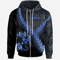 Tonga Zip up Hoodie Tonga Coat of Arms With Polynesian Tattoo Blue Unisex Blue - Polynesian Pride