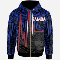 Samoa Zip up Hoodie Samoa Seal With Heartbeat Polynesian Pattern (Blue) Unisex Blue - Polynesian Pride