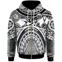 Custom Polynesian Hawaii Zip up Hoodie Coat of Arm Hawaii & Maui Tattoo Unisex White - Polynesian Pride