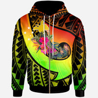 Papua New Guinea Zip up Hoodie Polynesian Hook and Hibiscus (Raggae) Unisex Raggae - Polynesian Pride