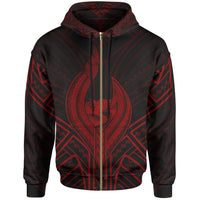 Guam Zip Hoodie Guam Seal Chamorro Tribal Red Color Unisex Black - Polynesian Pride