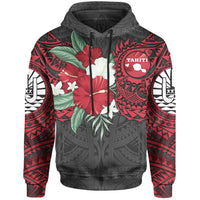 Tahiti Polynesian Hoodie Hibiscus nd Sea Turtle (Red) Unisex Red - Polynesian Pride
