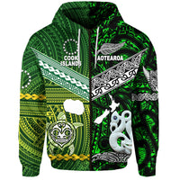 New Zealand Cook Islands Zip Hoodie Maori and Polynesian Together Green LT8 - Polynesian Pride