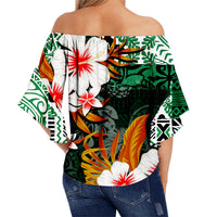 Hawaii Ukulele Off Shoulder Waist Wrap Top Green Style LT6 - Polynesian Pride