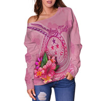 Kosrae Polynesian Custom Personalised Women's Off Shoulder Sweater - Floral With Seal Pink - Polynesian Pride
