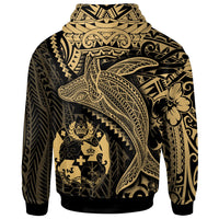 Tonga Zip up Hoodie Humpback Whale & Coat of Arms Gold - Polynesian Pride