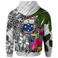 Samoa Zip up Hoodie White Turtle Plumeria Banana Leaf - Polynesian Pride