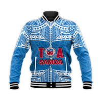 (Custom Personalised And Number) Toa Samoa Rugby Baseball Jacket Blue Sky LT6 Unisex Blue - Polynesian Pride