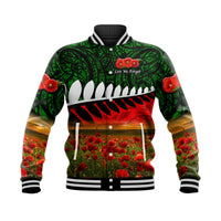 New Zealand Maori ANZAC Baseball Jacket Poppy Vibes - Green LT8 Unisex Green - Polynesian Pride