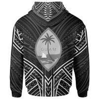 Guam Zip Hoodie Guam Seal Black Tribal Patterns - Polynesian Pride