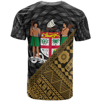 Fiji T Shirt Gold Tapa Patterns With Bamboo - Polynesian Pride