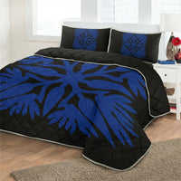 Hawaiian Royal Pattern Quilt Bed Set - Black And Blue - A3 Style - Polynesian Pride