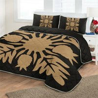 Hawaiian Royal Pattern Quilt Bed Set - Black And Gold - N1 Style - AH - Polynesian Pride