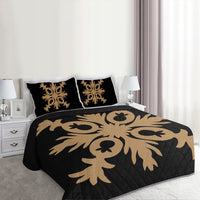 Hawaiian Royal Pattern Quilt Bed Set - Black And Gold - F2 Style - AH - Polynesian Pride