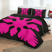Hawaiian Royal Pattern Quilt Bed Set - Black And Pink - B1 Style - AH - Polynesian Pride