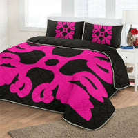 Hawaiian Royal Pattern Quilt Bed Set - Black And Pink - M1 Style - AH - Polynesian Pride