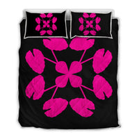 Hawaiian Royal Pattern Quilt Bed Set - Black And Pink - D3 Style Art - Polynesian Pride