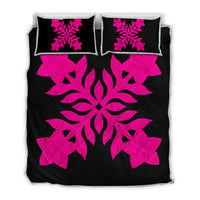 Hawaiian Royal Pattern Quilt Bed Set - Black And Pink - E2 Style - AH Art - Polynesian Pride