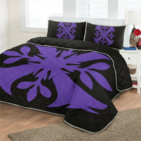 Hawaiian Royal Pattern Quilt Bed Set - Black And Purple - F3 Style - AH - Polynesian Pride