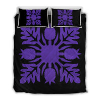 Hawaiian Royal Pattern Quilt Bed Set - Black And Purple - N1 Style - AH Art - Polynesian Pride