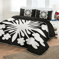 Hawaiian Royal Pattern Quilt Bed Set - Black And White - G2 Style - AH - Polynesian Pride