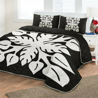 Hawaiian Royal Pattern Quilt Bed Set - Black And White - M2 Style - AH - Polynesian Pride
