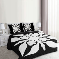 Hawaiian Royal Pattern Quilt Bed Set - Black And White - G1 Style - AH - Polynesian Pride