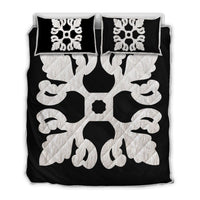 Hawaiian Royal Pattern Quilt Bed Set - Black And White - M1 Style - AH White - Polynesian Pride