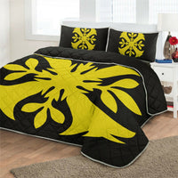 Hawaiian Royal Pattern Quilt Bed Set - Black And Yellow - F3 Style - AH - Polynesian Pride