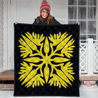 Hawaiian Royal Pattern Premium Quilt - Black And Yellow - A3 Style - AH - Polynesian Pride