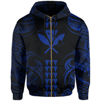Kanaka Map Polynesian Kakau Hoodie (Zip up) Blue - Polynesian Pride