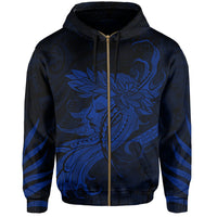 Polynesian Tropic Hula Girl Hibiscus Hawaii Zip Hoodie Blue - Polynesian Pride