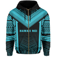 Hawaii Kanaka Polynesian Zip up Hoodie Active Blue - Polynesian Pride