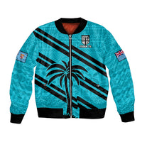 (Custom Text And Number) Fiji Rugby Tapa Pattern Fijian 7s Cyan Bomber Jacket LT14 Unisex Cyan - Polynesian Pride