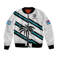 (Custom Text And Number) Fiji Rugby Tapa Pattern Fijian 7s White Bomber Jacket LT14 Unisex White - Polynesian Pride