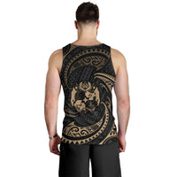 Tonga Polynesian Custom Personalised Men's Tank Top - Gold Tribal Wave - Polynesian Pride