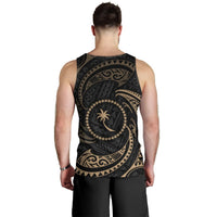 Chuuk Polynesian Custom Personalised Men's Tank Top - Gold Tribal Wave - Polynesian Pride