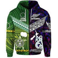 Custom New Zealand Cook Islands Zip Hoodie Maori and Polynesian Together Purple, Custom Text and Number LT8 - Polynesian Pride
