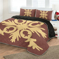Hawaiian Royal Pattern Quilt Bed Set - Coral - F2 Style - AH - Polynesian Pride