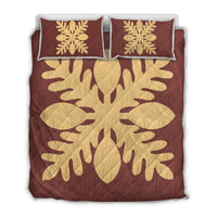 Hawaiian Royal Pattern Quilt Bed Set - Coral - D1 Style - AH Coral - Polynesian Pride