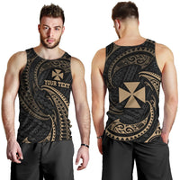 Wallis And Futuna Polynesian Custom Personalised Men's Tank Top - Gold Tribal Wave Black - Polynesian Pride