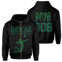 Volleyball Sport Kakau Hawaii Zip Hoodie Black Unisex Black - Polynesian Pride
