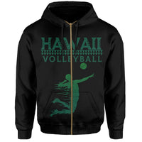 Volleyball Sport Kakau Hawaii Zip Hoodie Black - Polynesian Pride