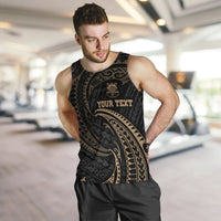 Tuvalu Polynesian Custom Personalised Men's Tank Top - Gold Tribal Wave - Polynesian Pride