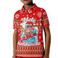 Hawaii Christmas Santas Surf Mele Kalikimaka Polo Shirt LT2 Kid RED - Polynesian Pride