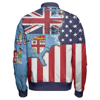 Fiji With America Flag Sleeve Zip Bomber Jacket LT10 - Polynesian Pride