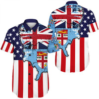 Fiji With America Flag Short Sleeve Shirt LT10 Unisex Blue - Polynesian Pride